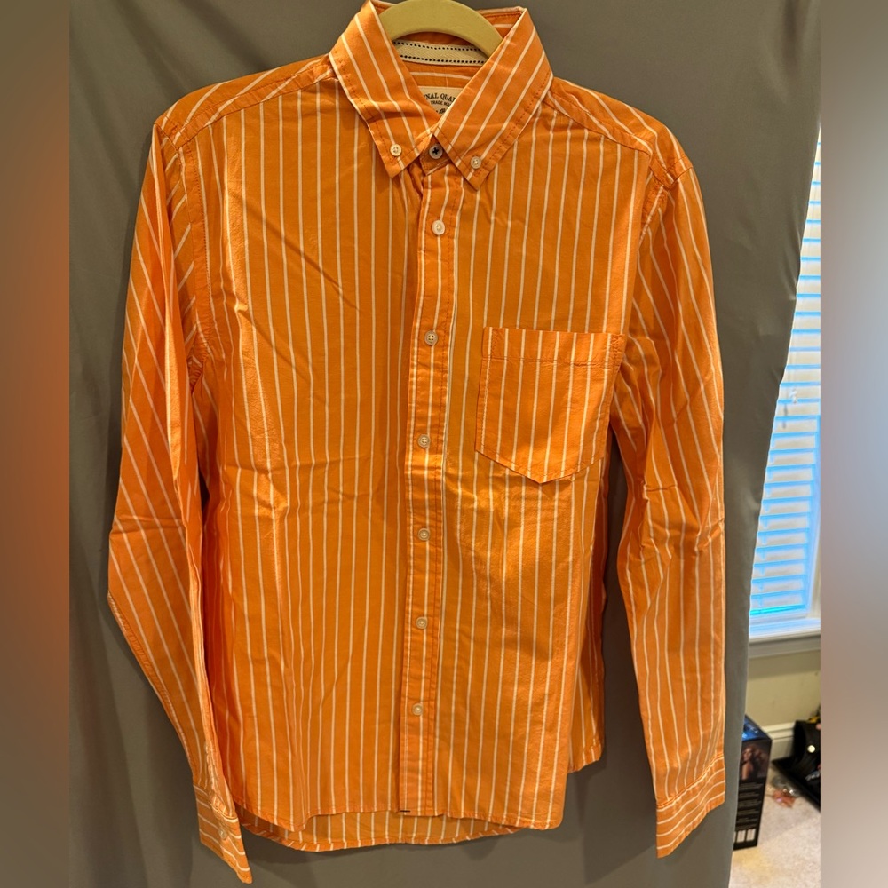Aeropostale Orange and White Striped Men's Shirt